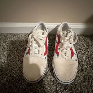 Vans sneakers shoes white red  suede - womens 7.5 Men’s 6